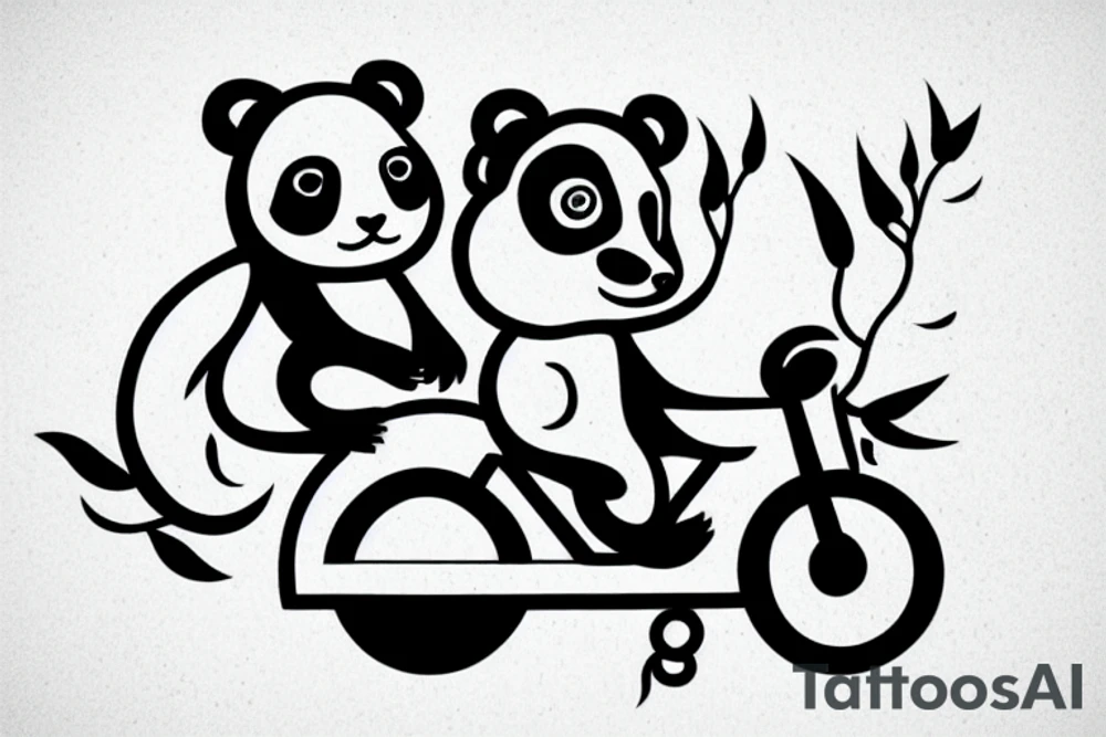 little panda and big dragon on a bicycle, cute tattoo idea