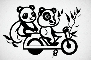 little panda and big dragon on a bicycle, cute tattoo idea