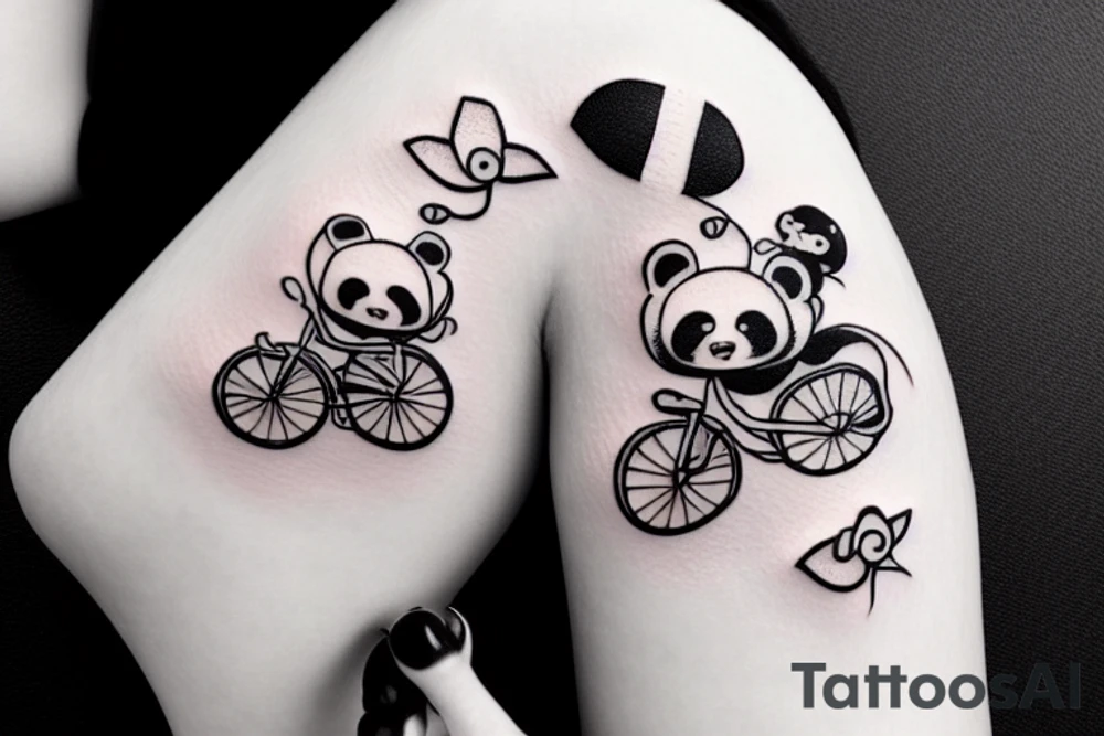 little panda and big dragon on a bicycle, cute tattoo idea