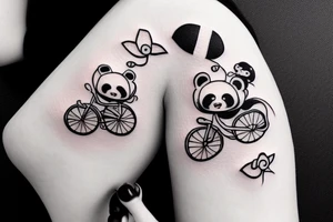little panda and big dragon on a bicycle, cute tattoo idea