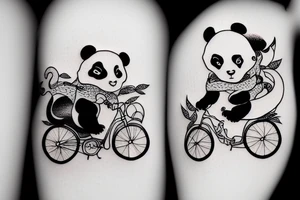 little panda and big dragon on a bicycle, cute tattoo idea