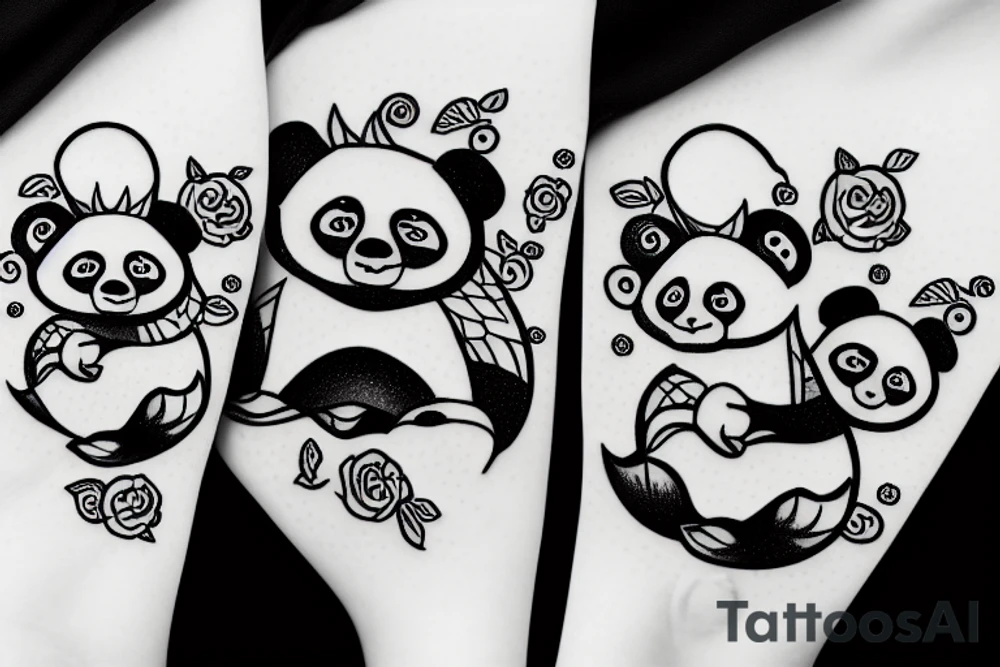 little panda and wise dragon cycling together tattoo idea