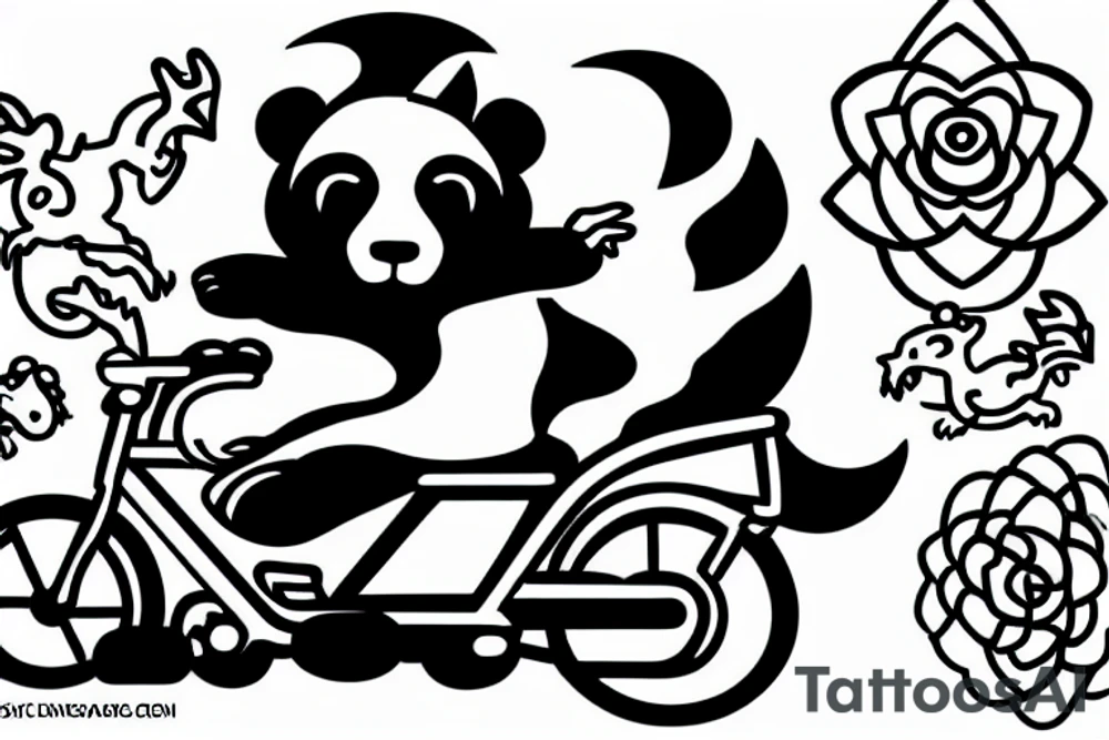 little panda and wise dragon cycling together tattoo idea