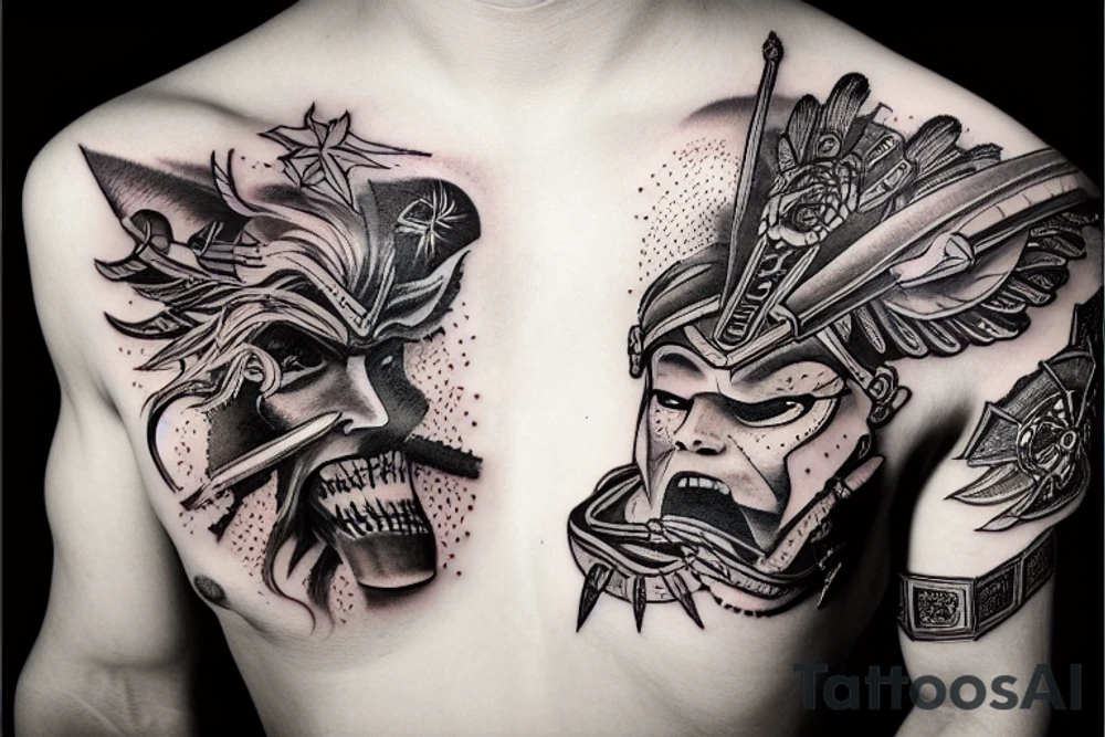 Warrior on the road among space tattoo idea
