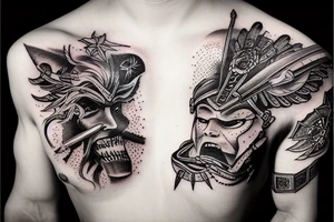 Warrior on the road among space tattoo idea