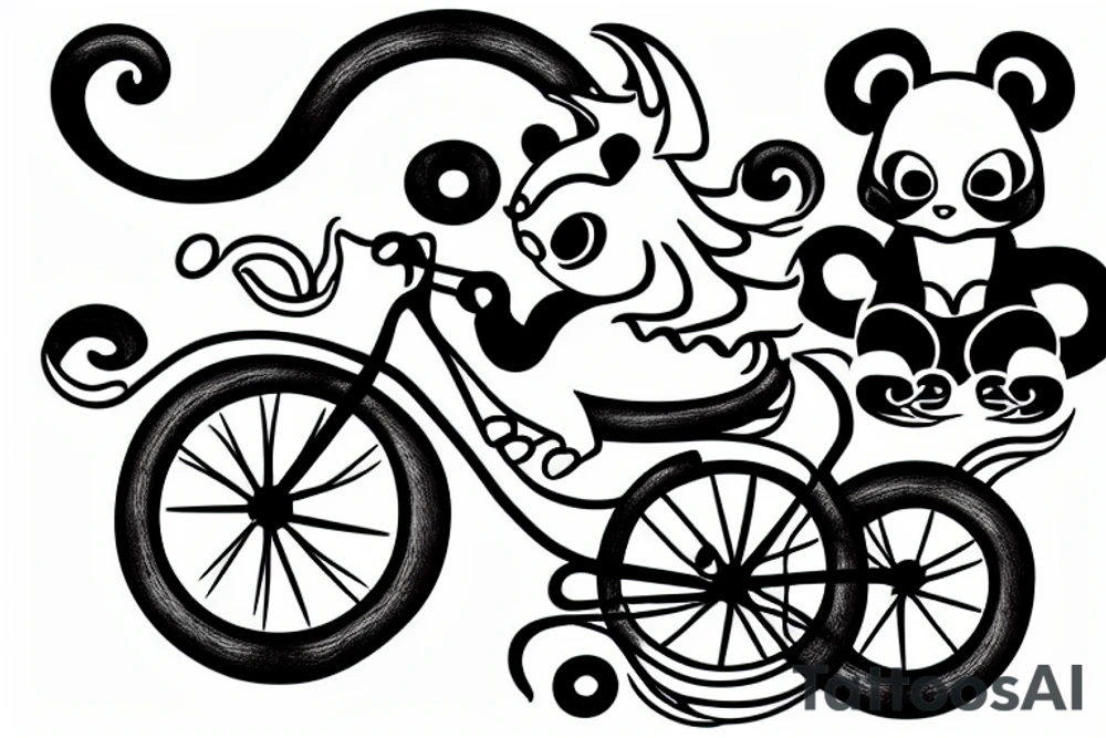 dragon and panda on a bicycle tattoo idea