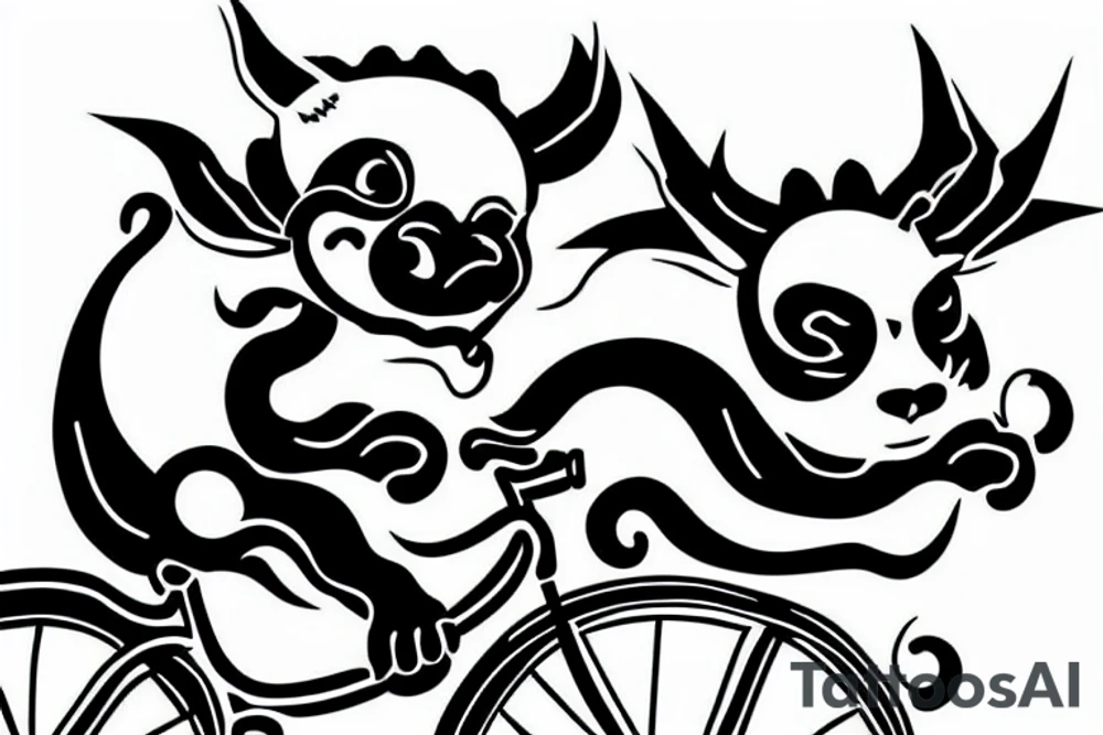 dragon and panda on a bicycle tattoo idea