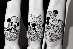 Colorful mickey mouse and donald duck with trees tattoo idea
