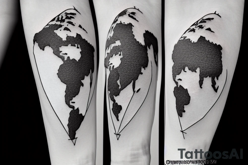 A world map with an airplane going across it, with a trailing line, to fit on the forearm tattoo idea