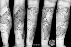 A world map with an airplane going across it, with a trailing line, to fit on the forearm tattoo idea