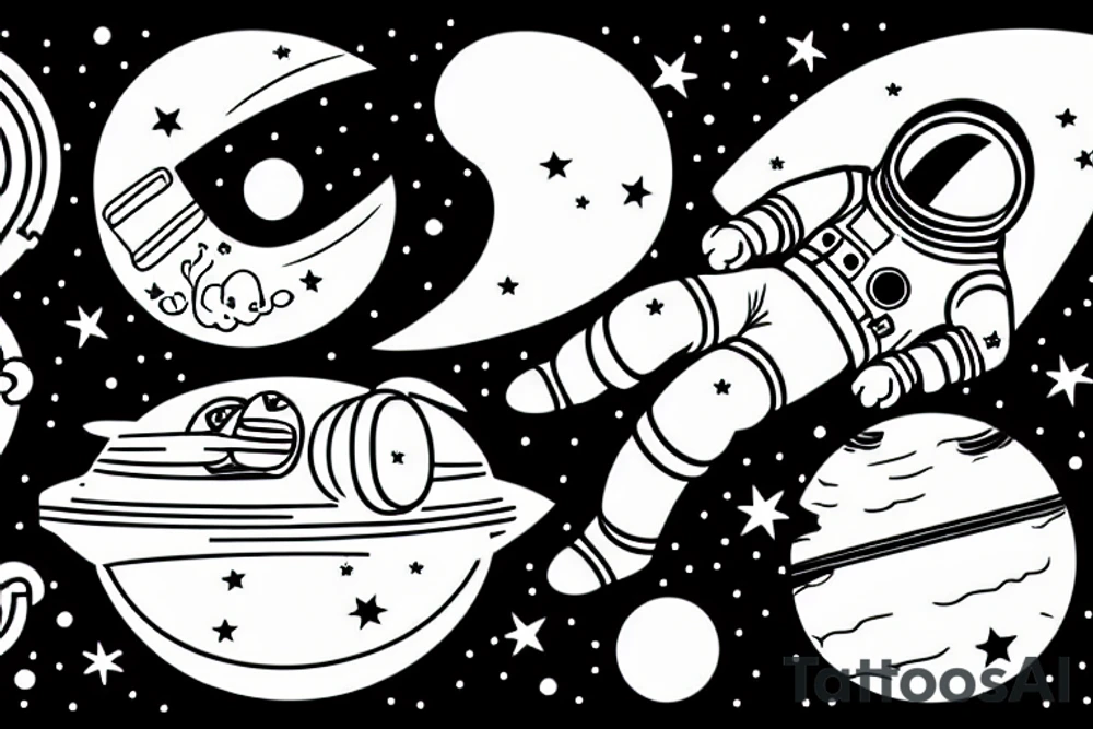 astronaut floating in space with a half moon on the back tattoo idea
