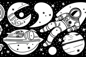 astronaut floating in space with a half moon on the back tattoo idea