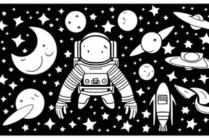astronaut floating in space with a half moon on the back tattoo idea