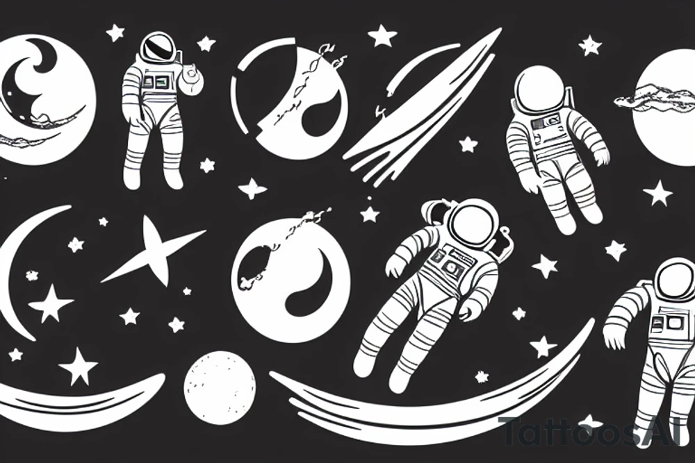 astronaut floating in space with a half moon on the back tattoo idea