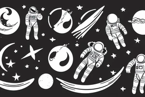 astronaut floating in space with a half moon on the back tattoo idea