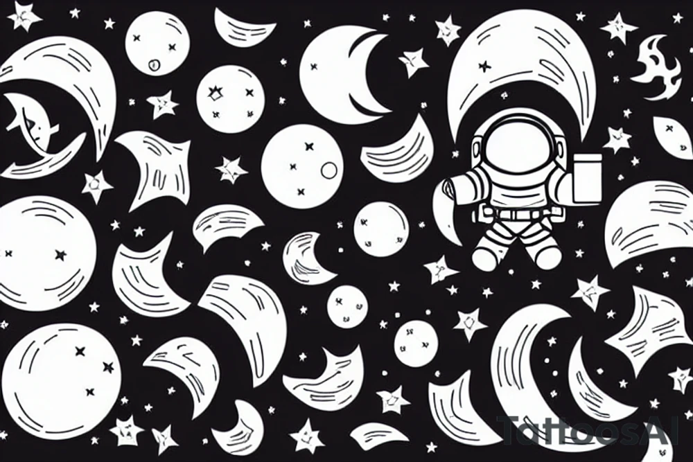 astronaut floating in space with a half moon on the back tattoo idea