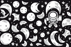 astronaut floating in space with a half moon on the back tattoo idea