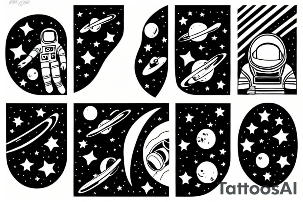 astronaut floating in space with a half moon on the back tattoo idea