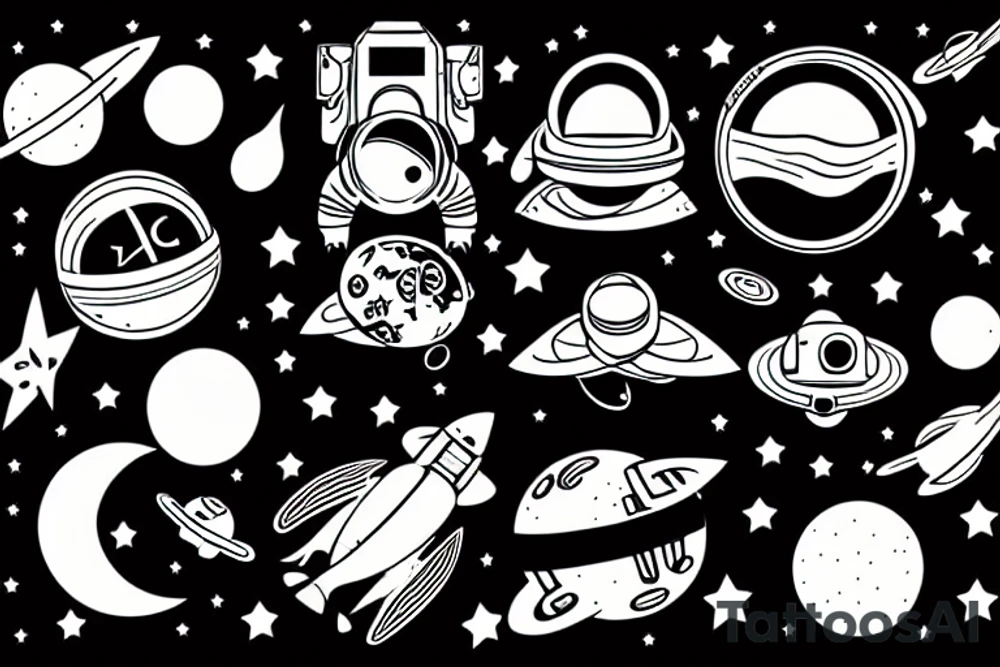 astronaut floating in space with a half moon on the back tattoo idea