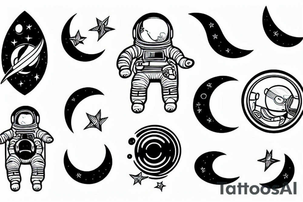 astronaut floating in space with a half moon on the back tattoo idea