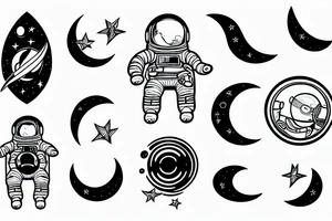 astronaut floating in space with a half moon on the back tattoo idea