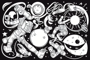 astronaut floating in space with a half moon on the back tattoo idea