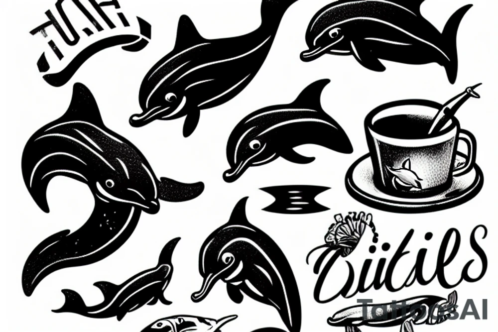 A dolphin with a top hand and a pipe. tattoo idea