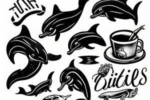 A dolphin with a top hand and a pipe. tattoo idea
