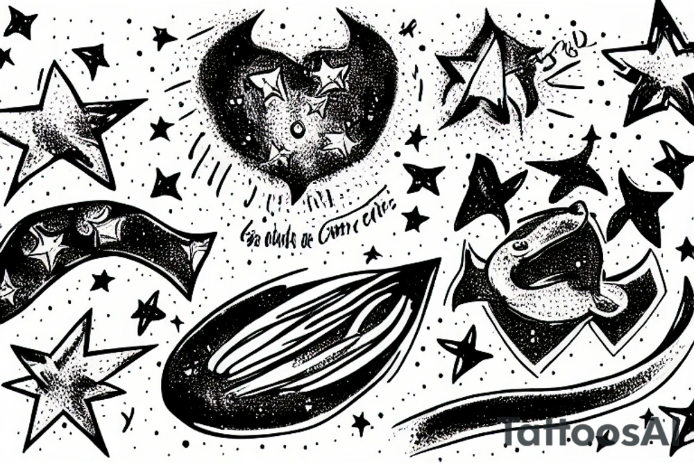 a comet with a star and a tail with two small stars tattoo idea