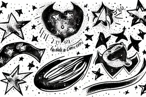 a comet with a star and a tail with two small stars tattoo idea