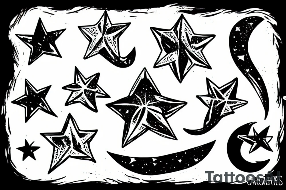 a comet with a star and a tail with two small stars tattoo idea
