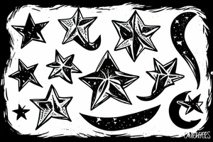 a comet with a star and a tail with two small stars tattoo idea