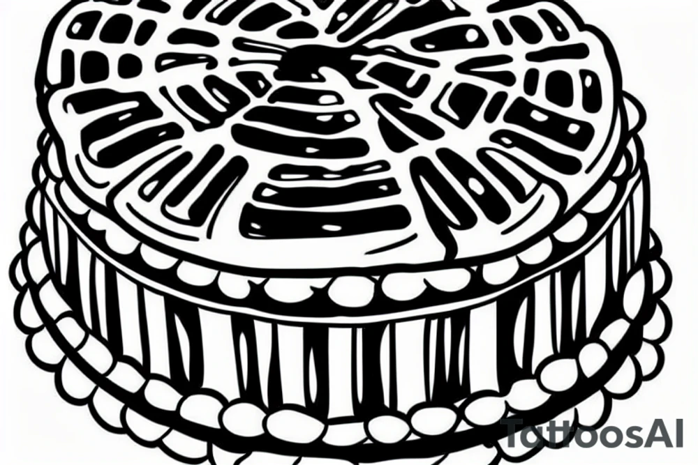 Bold outline a piece of waffle cake tattoo idea