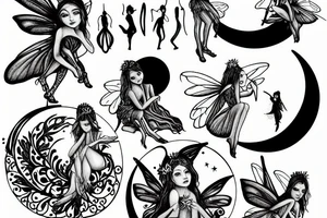Fairies and moon with a mystic halo tattoo idea
