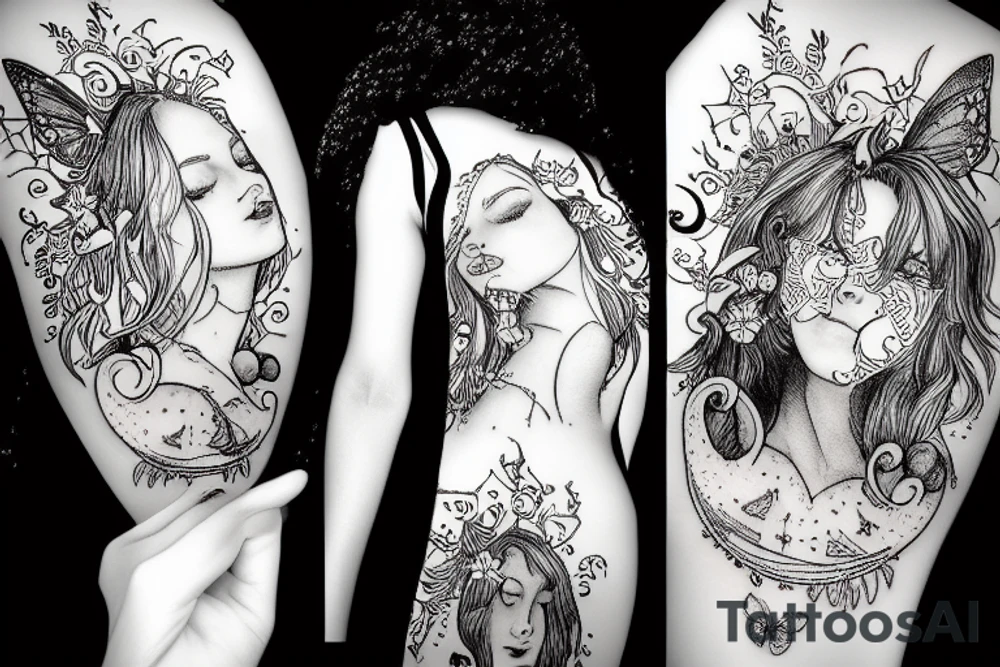 Fairies and moon with a mystic halo tattoo idea