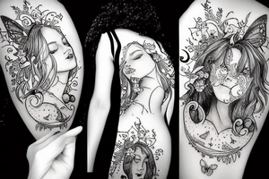 Fairies and moon with a mystic halo tattoo idea