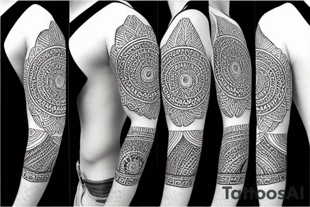 Mandala sleeve with tribal themes tattoo idea
