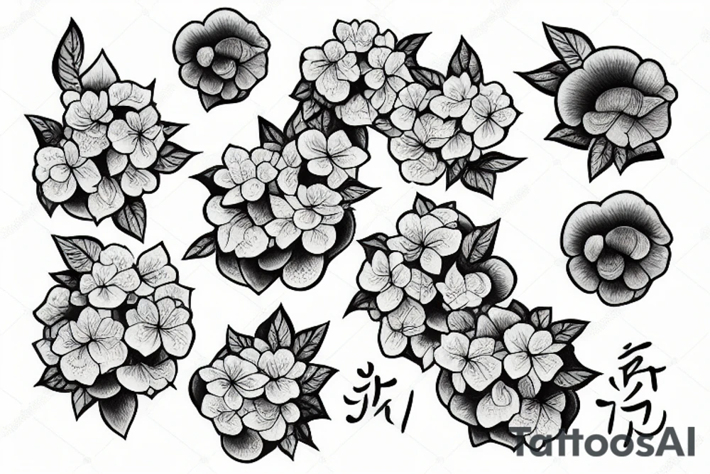 a hydrangea and an apple tattoo idea