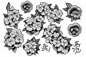 a hydrangea and an apple tattoo idea