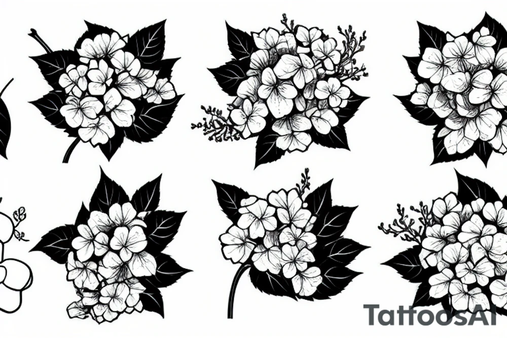 a hydrangea and an apple tattoo idea