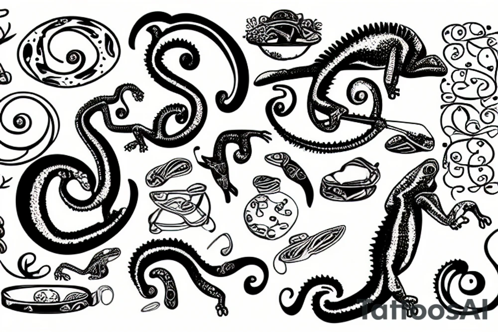 A chameleon eating is own tail in the shape of the infinity symbol tattoo idea