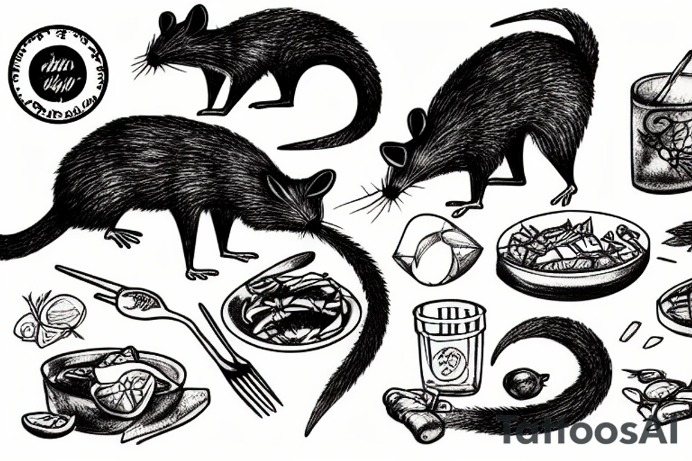 feral rat eating food tattoo idea