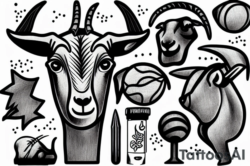 goat playing spike ball tattoo idea