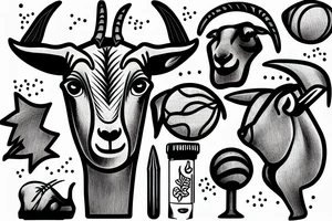 goat playing spike ball tattoo idea