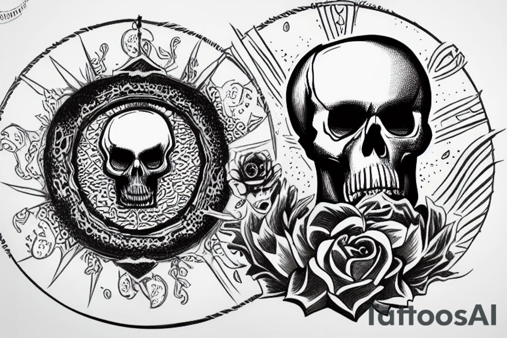 skull inside a circle with a small crow and the phrase "Ad Astra Per Aspera" tattoo idea