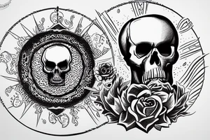 skull inside a circle with a small crow and the phrase "Ad Astra Per Aspera" tattoo idea
