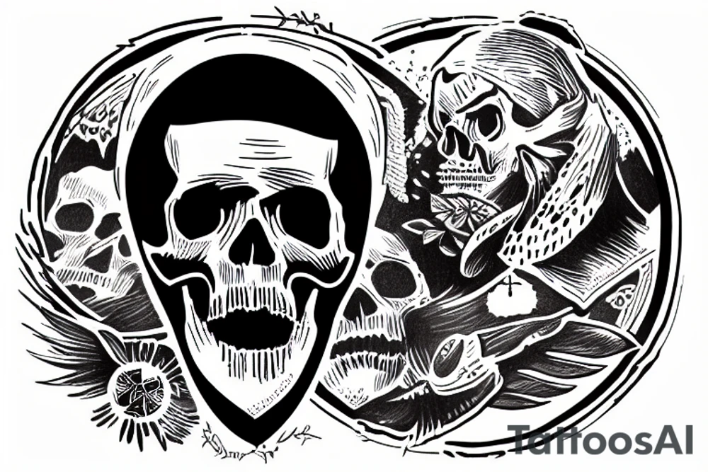 skull inside a circle with a small crow and lettering "Ad Astra Per Aspera" tattoo idea