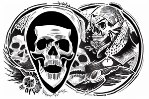 skull inside a circle with a small crow and lettering "Ad Astra Per Aspera" tattoo idea