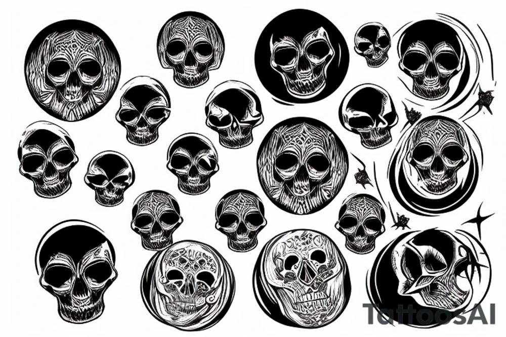 skull inside a circle with a small crow tattoo idea