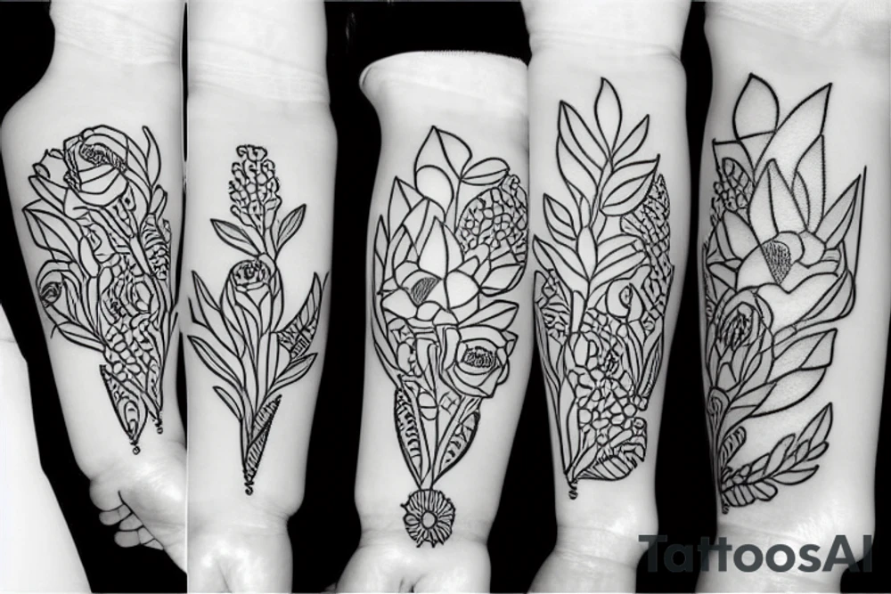band with different flowers tattoo idea
